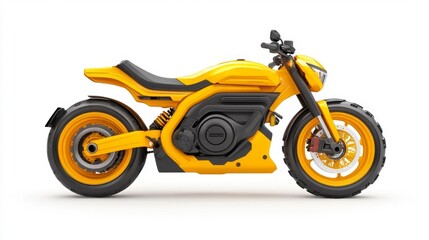 Yellow Electric Motorcycle on White Background. Generative AI