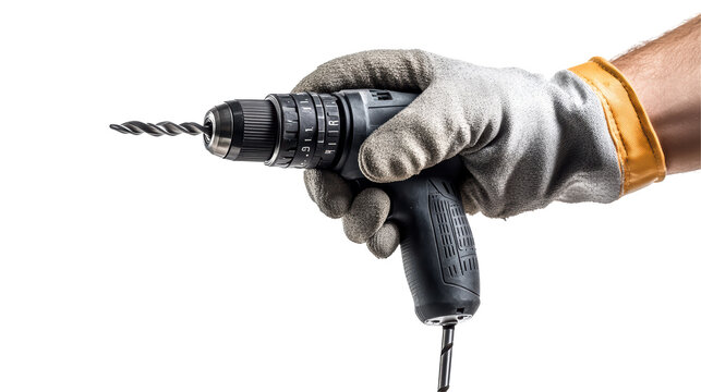 Isolated Hand holding a cordless drill