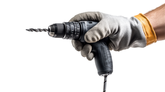 Isolated Hand holding a cordless drill