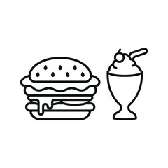 Milkshake drink and hamburger food icon with a sleek and modern flat design featuring clean lines and minimalist aesthetics