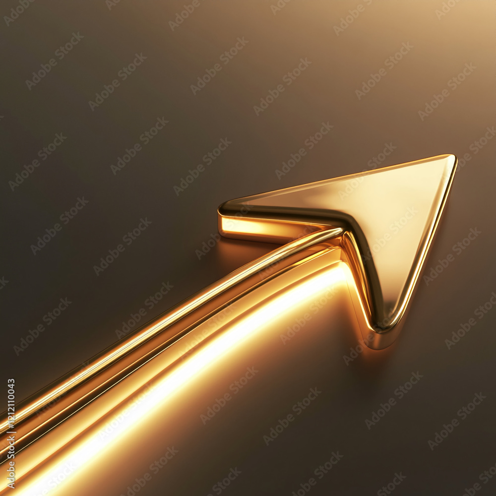 Poster Golden Arrow with Glowing Lines on Dark Background for Abstract Concept