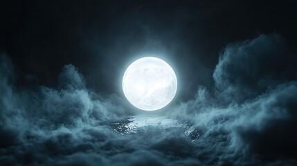 Fototapeta premium A glowing orb floating in the center of the frame, surrounded by smoke and mist, a dark background