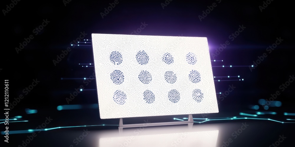 Poster modern display panel with dots on digital background