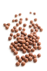 Breakfast cereal chocolate balls isolated on white backgorund.