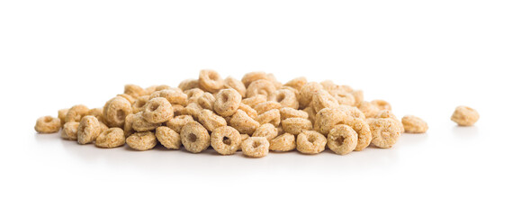 Sweet honey cereal rings isolated on white background.