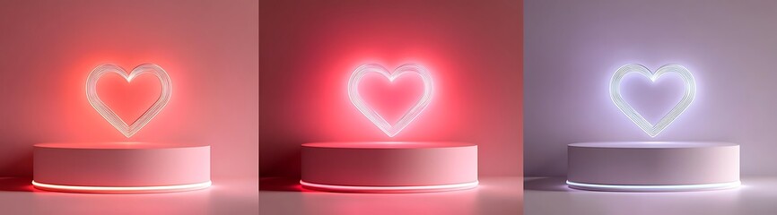 Set of Neon Heart Shapes on Pedestals Romantic Valentine's Day Glow