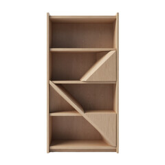 Wooden shelf unit with angled supports and transparent background
