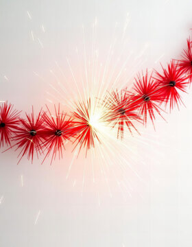 red firecracker garland is slowly exploding on a white background