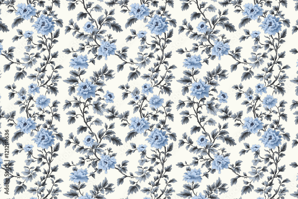 Poster floral toile tapestry pattern. vintage botanical wallpaper pattern. background image. created with g