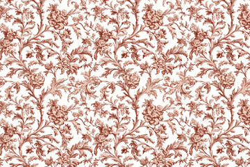 Floral Toile Tapestry Pattern. Vintage botanical wallpaper pattern. Background image. Created with Generative AI technology