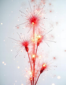 red firecracker garland is slowly exploding on a white background