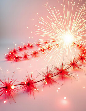red firecracker garland is slowly exploding on a white background