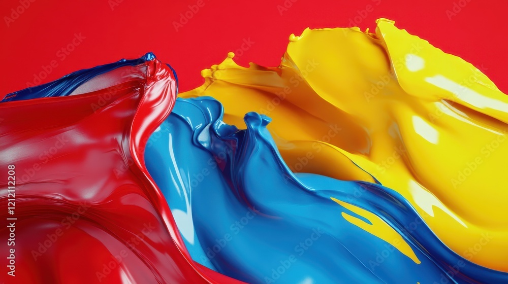 Poster vibrant abstract waves of red yellow and blue art digital creation modern design studio environment 