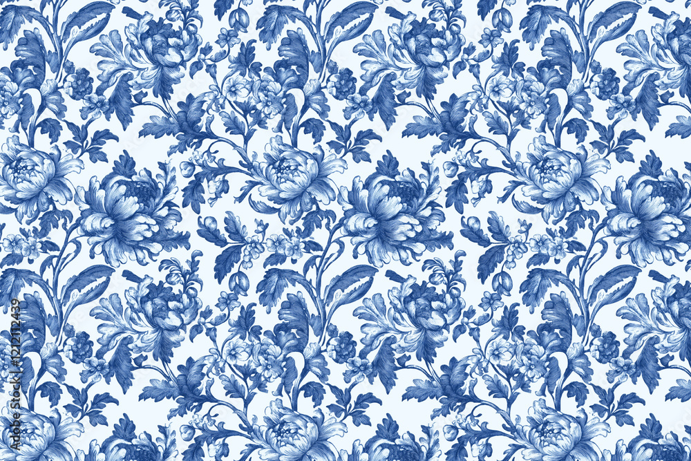 Poster floral toile tapestry pattern. vintage botanical wallpaper pattern. background image. created with g