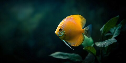 Obraz premium Captivating Single Discus Fish Swimming in an Aquarium Underwater Serenity Stunning Visuals for Aquatic Enthusiasts