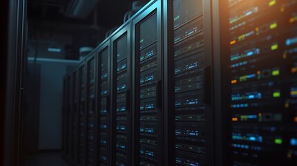 Obraz premium Modern Database and Data Center Room – High-Tech Storage and Management Solutions, database, data center room, modern data center, server room