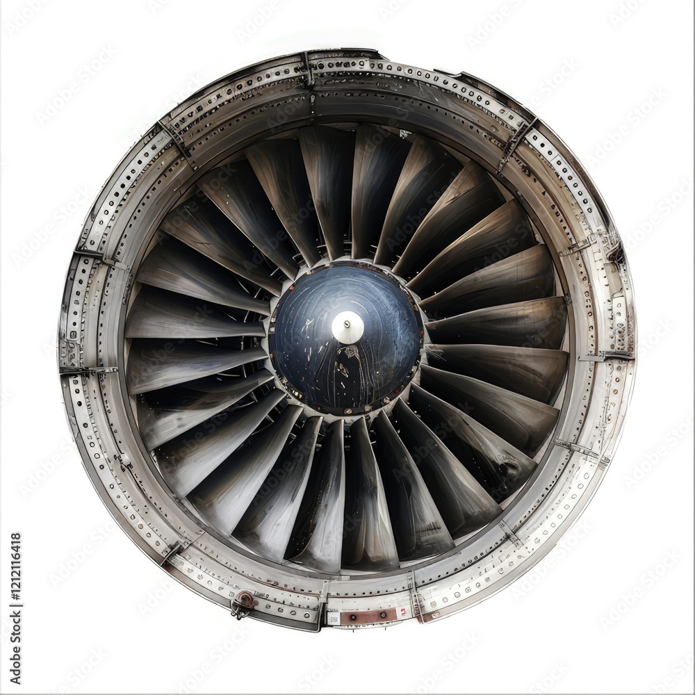 Aufkleber a close-up view of a jet engine turbine showcasing its intricate design and engineering. isolated on