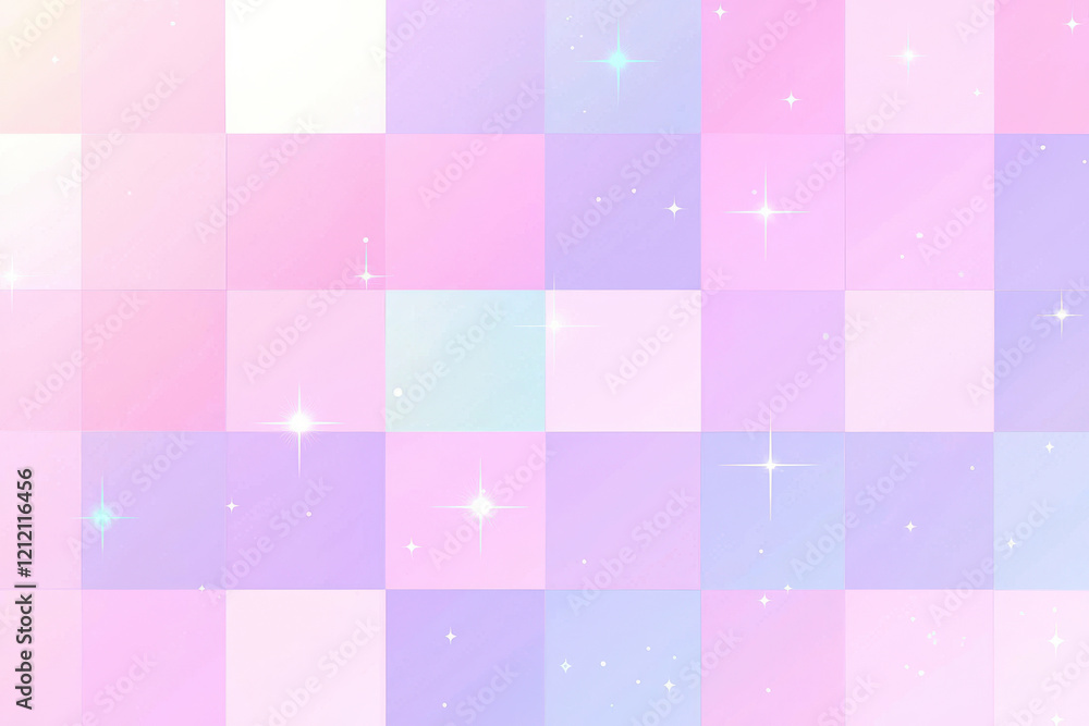 Poster pastel checkerboard pattern with sparkling elements and soft colors