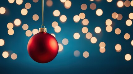 Red Christmas Ornament Sparkle: A classic red Christmas bauble hangs delicately against a backdrop of warm, shimmering bokeh lights, evoking a sense of festive cheer and holiday magic.