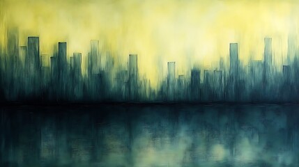 Fototapeta premium Abstract Cityscape Painting With Water Reflection