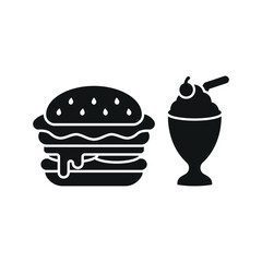 Milkshake drink and hamburger food icon with a sleek and modern flat design featuring clean lines and minimalist aesthetics