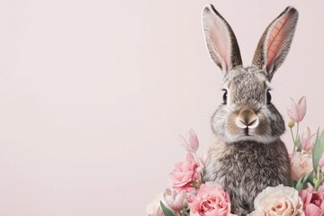 Obraz premium Beautiful bunny artwork with intricate floral arrangements in pastel hues, emphasizing nature and innocence in a minimalist design