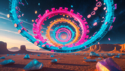 Colossal Time Spiral Hovering in a Barren Desert