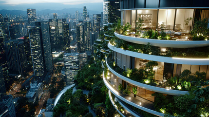 Obraz premium futuristic cityscape featuring advanced architecture and greenery