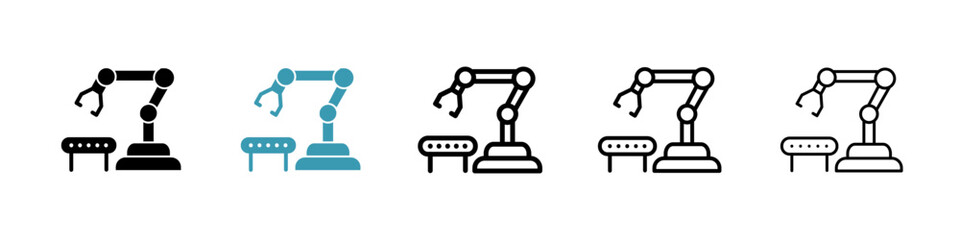 Industrial robot icons pack in black and blue colors