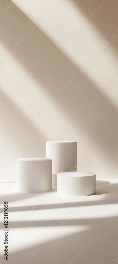 Poster minimalistic podium display with soft shadows and beige background