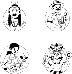 Mexican and Hispanic Characters Glyph Illustrations


