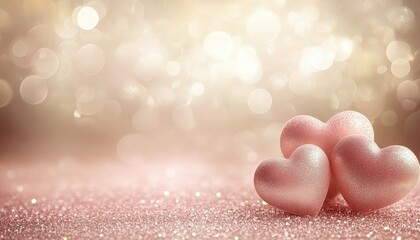 Fototapeta premium Romantic Pink and Gold Hearts on Sparkling Background, Valentine's Day Card Design