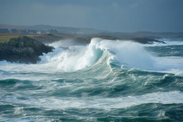 Naklejka premium waves crashing on the beach