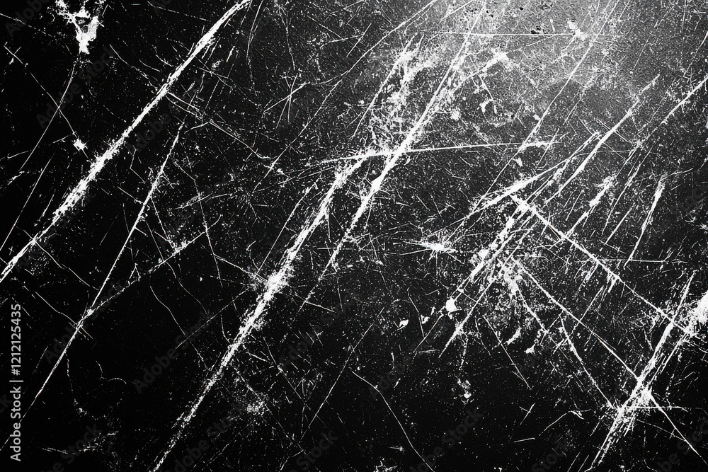 Poster dark abstract grunge pattern featuring overlapping scratches and faint cracks on a black canvas