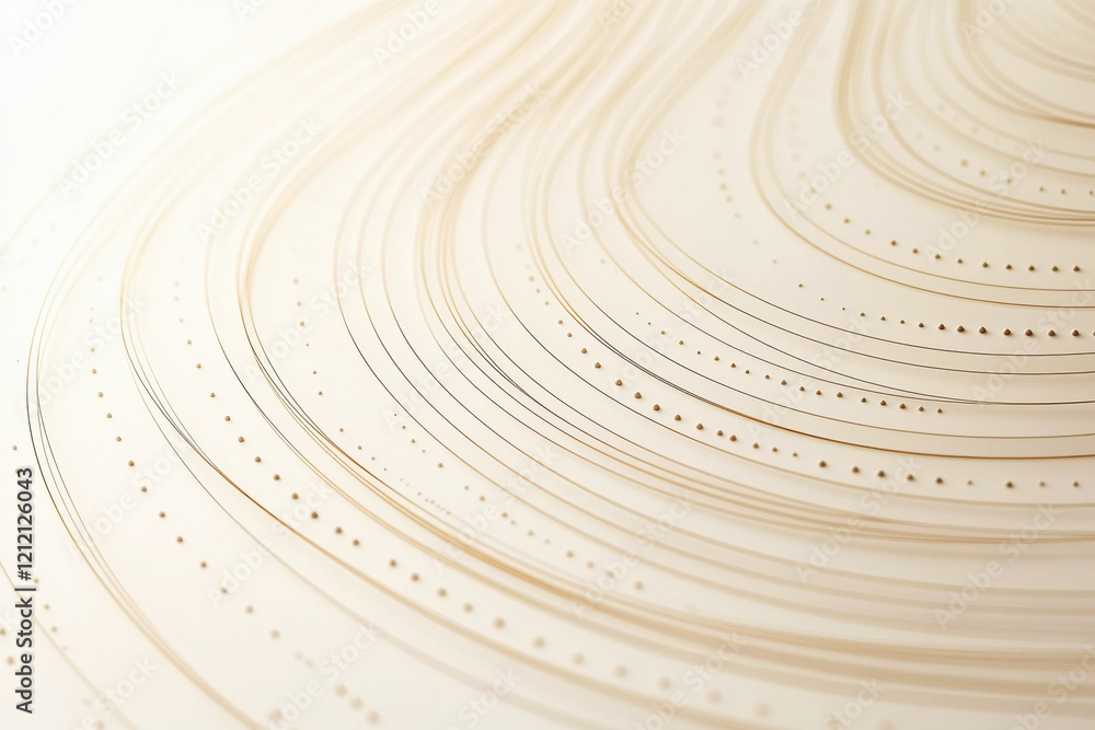 Poster intricate abstract minimalist pattern featuring circular lines and dots in soft beige tones on a whi
