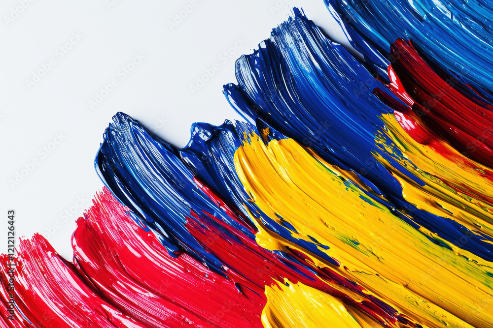 Poster bold paint splashes create an abstract pattern with vibrant colors on a clean background showcasing 