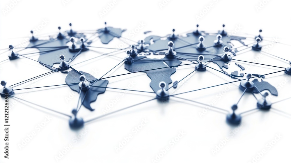 Poster conceptual image of digital governance in a hyper-connected globalized world, on solid white backgro