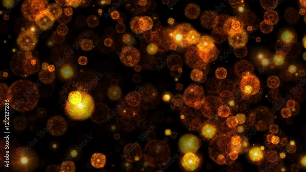 Poster loop glow orange spark explosive bomb particles circle fire animation on black abstract background. 