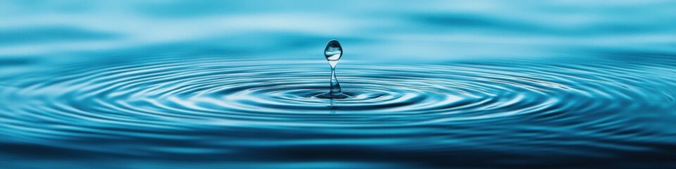 Water drop falling in blue water