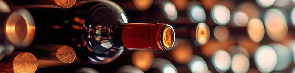 Wine bottles on a wooden rack