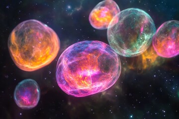 Naklejka premium Luminous Celestial Bodies Drifting Through Space