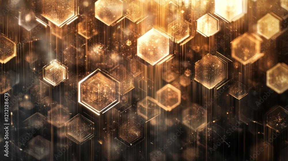 Aufkleber customizable abstract hexagon designs layered with artistic light beams for unique presentations.