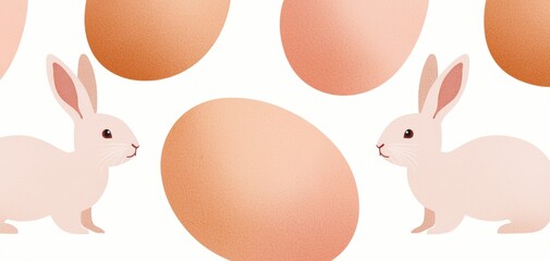 Obraz premium Simple and elegant illustration of bunny outlines within egg frames, emphasizing a soft and clean springtime aesthetic