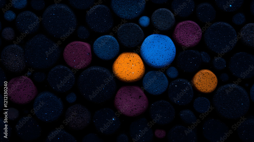 Poster minimal art, minimal art composition showcasing colorful circles on a dark background, creating a vi