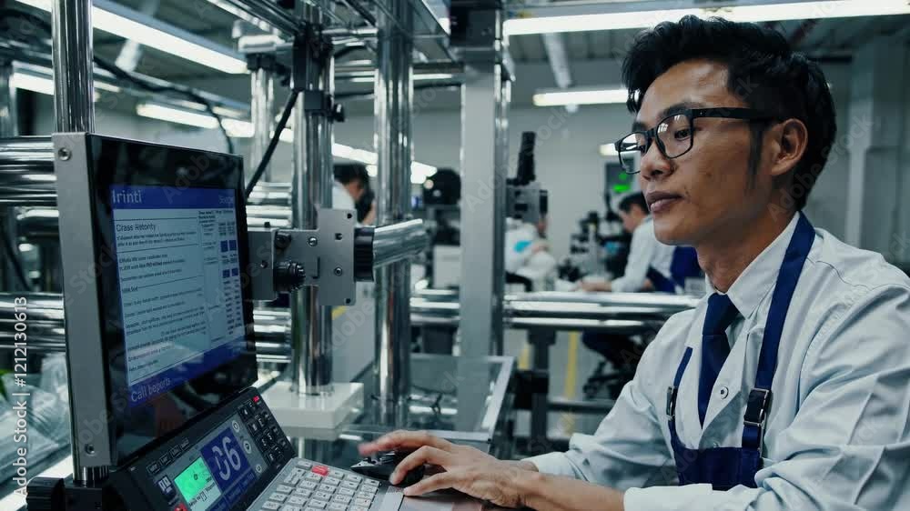 Fototapete Engineer working on advanced technology in a modern lab environment with high-tech equipment