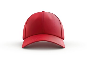 Fototapeta premium A red baseball cap displayed from the front, showcasing its simple and sporty design. isolated on white background