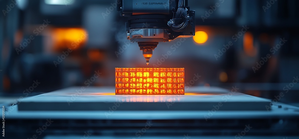 Poster factory robot 3d printing orange cube