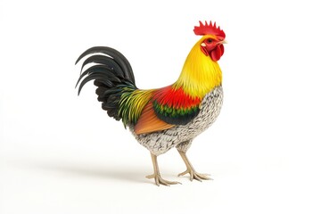 Fototapeta premium Vibrant, detailed rooster standing proudly against a plain background, showcasing its colorful plumage