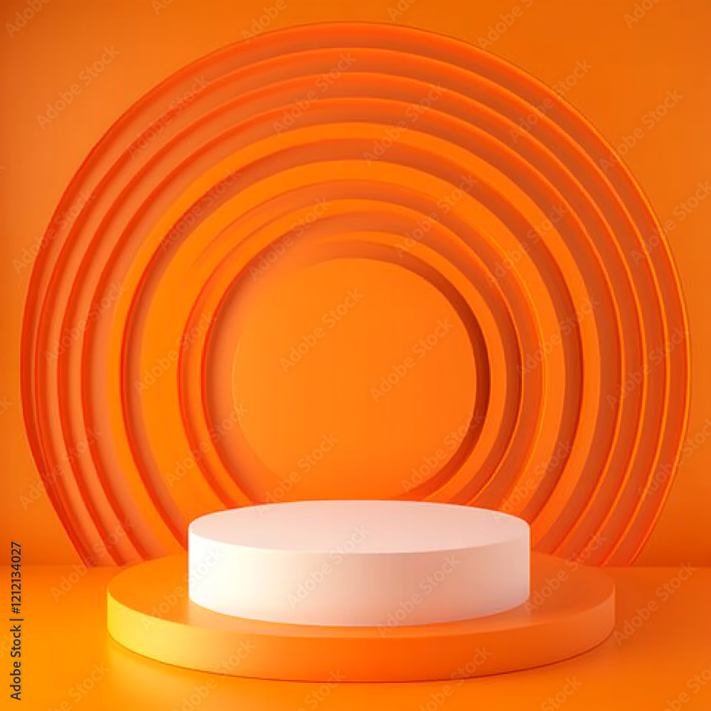 Poster Modern Orange Podium with Layered Circular Design for Display and Mockup