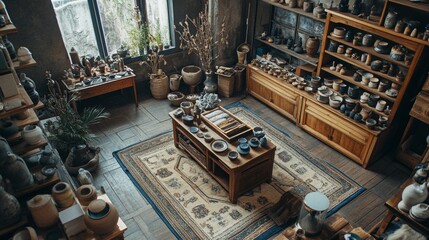 Fototapeta premium Rustic pottery shop with vintage decor